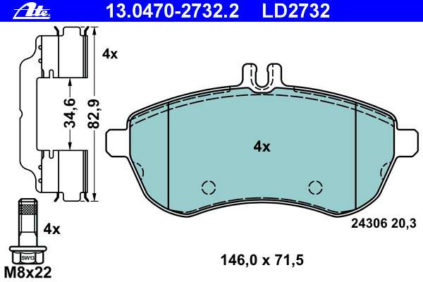 Тормозные колодки ATE 13.0470-2732.2 ATE Ceramic