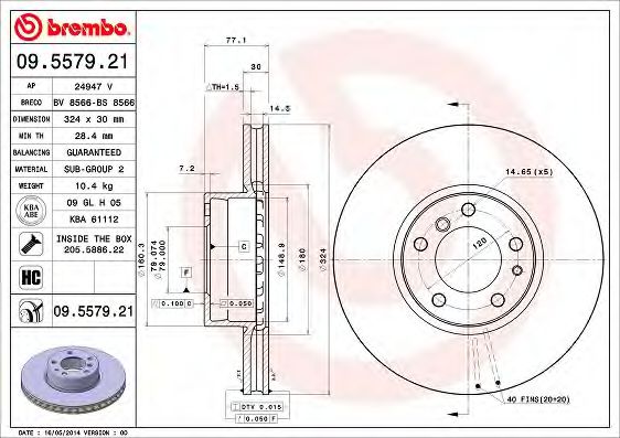 Тормозной диск BREMBO 09.5579.21