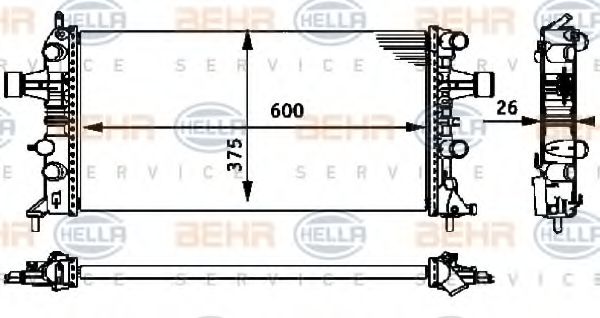 Радиатор, охлаждение двигателя HELLA 8MK 376 710-664 BEHR HELLA SERVICE Version ALTERNATIVE