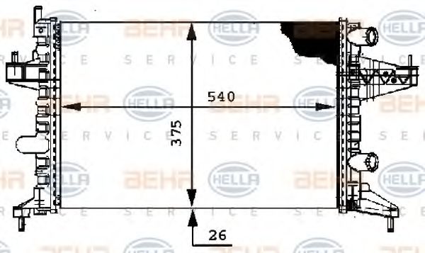 Радиатор, охлаждение двигателя HELLA 8MK 376 714-344 BEHR HELLA SERVICE Version ALTERNATIVE