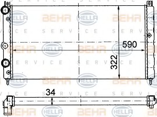 Радиатор, охлаждение двигателя HELLA 8MK 376 714-594 BEHR HELLA SERVICE