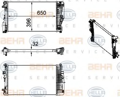 Радиатор, охлаждение двигателя HELLA 8MK 376 756-134 BEHR HELLA SERVICE Version ALTERNATIVE