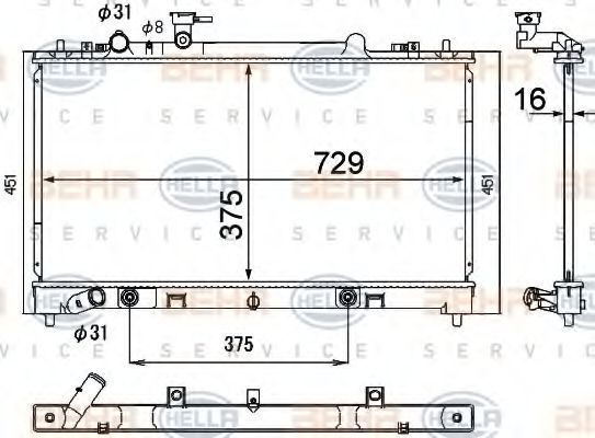 Радиатор, охлаждение двигателя HELLA 8MK 376 790-381