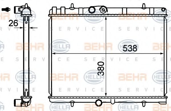 Радиатор, охлаждение двигателя HELLA 8MK 376 900-314 BEHR HELLA SERVICE Version ALTERNATIVE