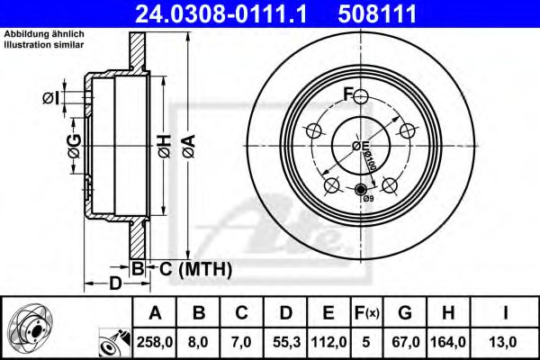 Тормозной диск ATE 24.0308-0111.1 Power Disc