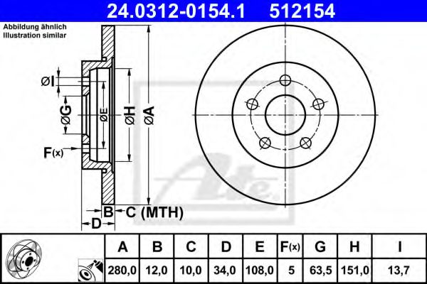 Тормозной диск ATE 24.0312-0154.1 Power Disc