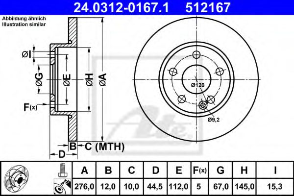 Тормозной диск ATE 24.0312-0167.1 Power Disc