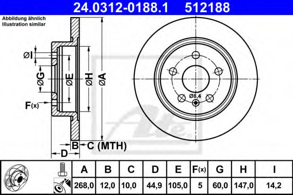 Тормозной диск ATE 24.0312-0188.1 Power Disc