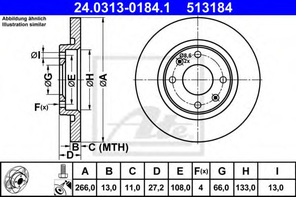 Тормозной диск ATE 24.0313-0184.1 Power Disc