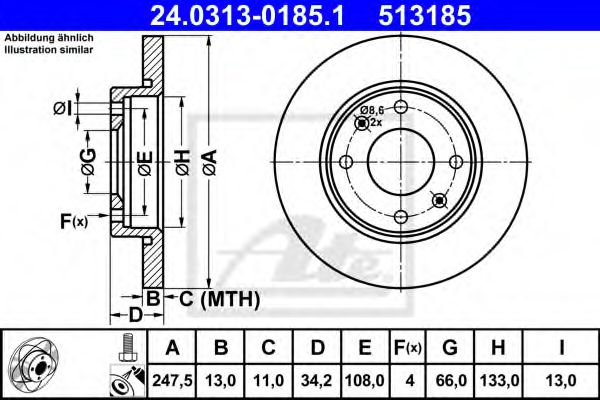 Тормозной диск ATE 24.0313-0185.1 Power Disc