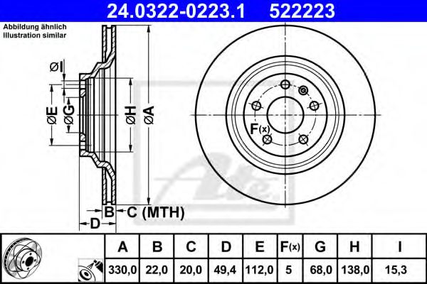 Тормозной диск ATE 24.0322-0223.1 Power Disc