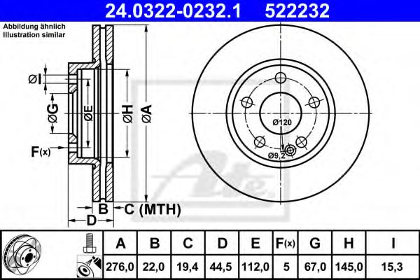 Тормозной диск ATE 24.0322-0232.1 Power Disc