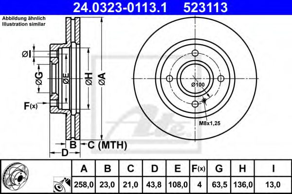 Тормозной диск ATE 24.0323-0113.1 Power Disc