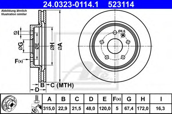 Тормозной диск ATE 24.0323-0114.1 Power Disc