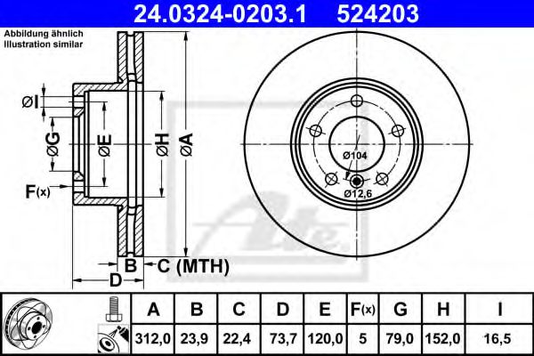 Тормозной диск ATE 24.0324-0203.1 Power Disc