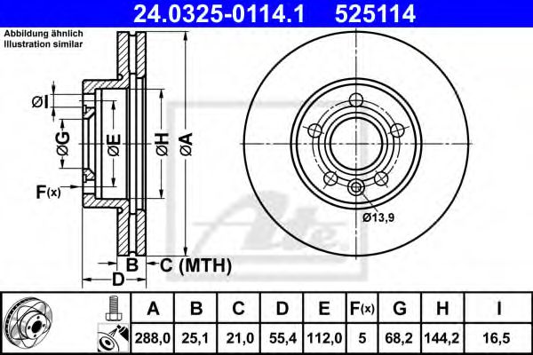 Тормозной диск ATE 24.0325-0114.1 Power Disc