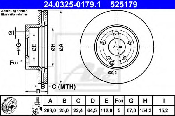 Тормозной диск ATE 24.0325-0179.1 Power Disc