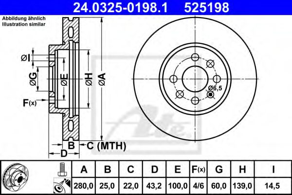 Тормозной диск ATE 24.0325-0198.1 Power Disc