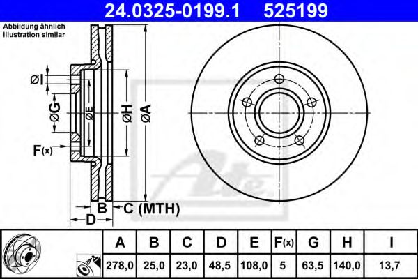 Тормозной диск ATE 24.0325-0199.1 Power Disc