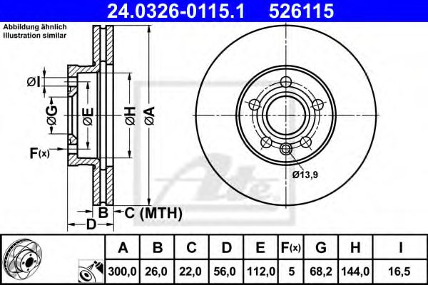 Тормозной диск ATE 24.0326-0115.1 Power Disc