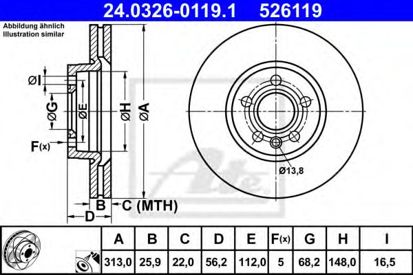 Тормозной диск ATE 24.0326-0119.1 Power Disc