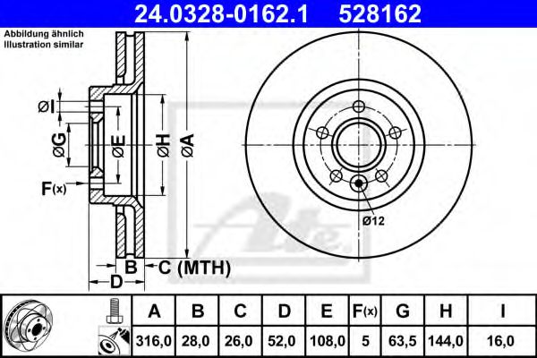 Тормозной диск ATE 24.0328-0162.1 Power Disc