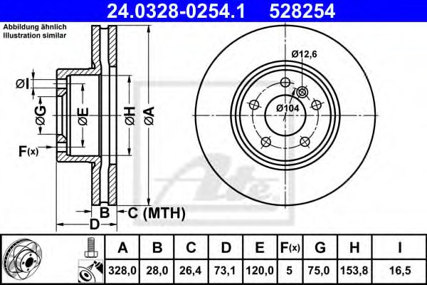 Тормозной диск ATE 24.0328-0254.1 Power Disc