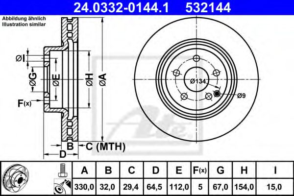 Тормозной диск ATE 24.0332-0144.1 Power Disc