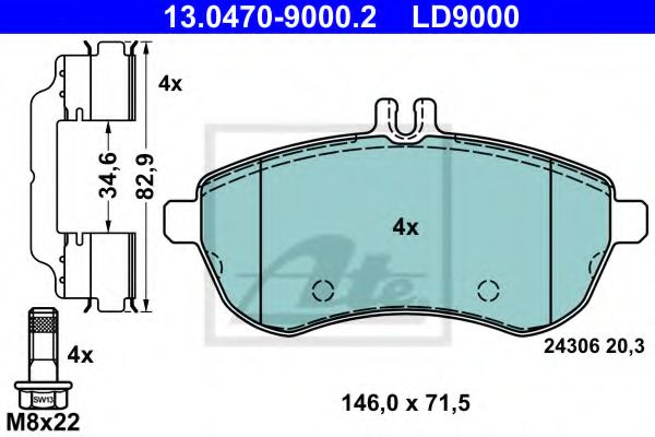 Тормозные колодки ATE 13.0470-9000.2 ATE Ceramic
