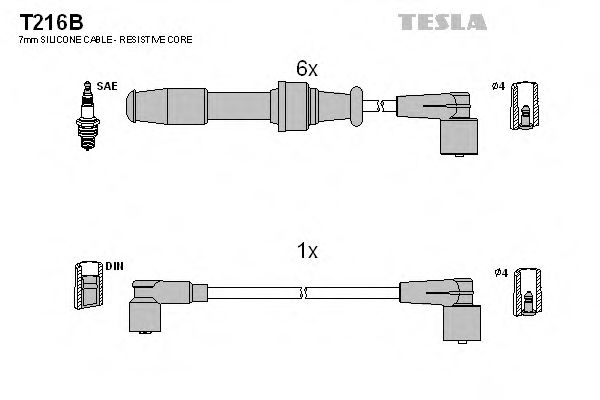 Комплект высоковольтных проводов TESLA T216B
