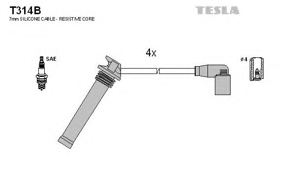 Комплект высоковольтных проводов TESLA T314B