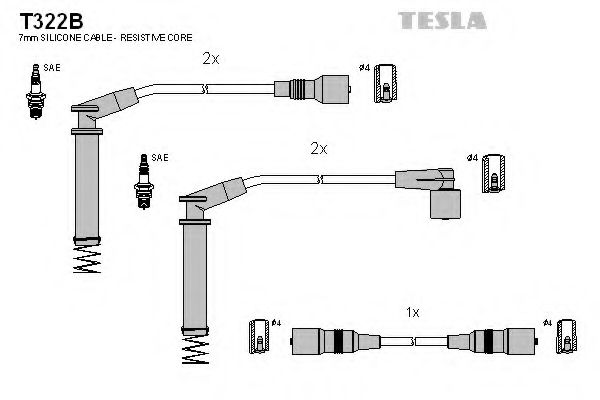 Комплект высоковольтных проводов TESLA T322B