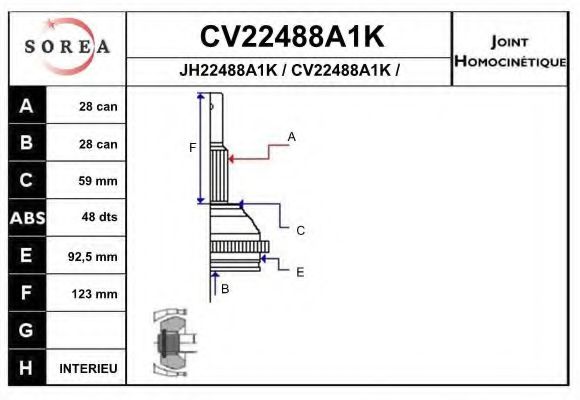 Комплект ШРУСов EAI CV22488A1K