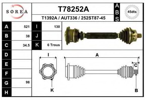 Приводной вал EAI T78252A