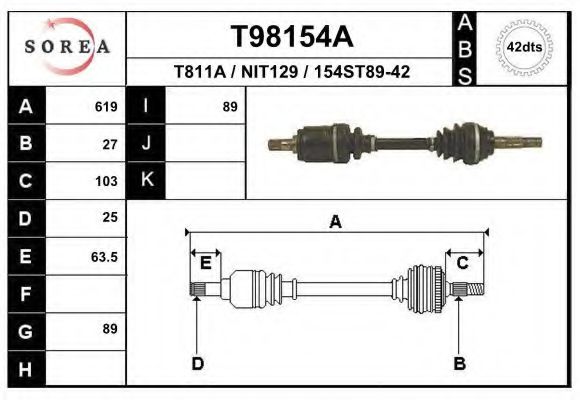 Приводной вал EAI T98154A