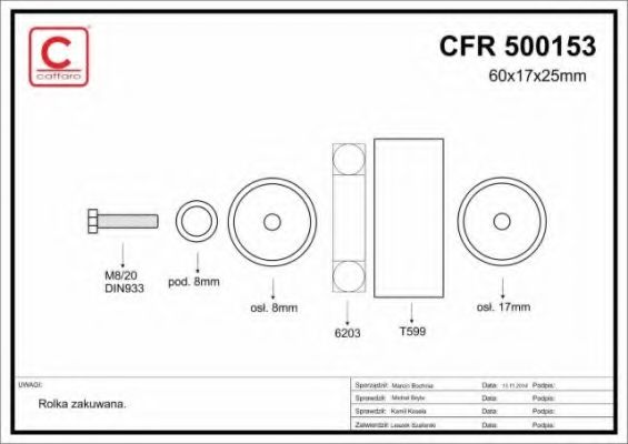 Направляющий / паразитный ролик  поликлинового ремня CAFFARO 500153