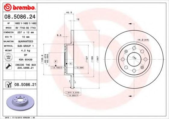 Гальмівний диск BREMBO 08.5086.21