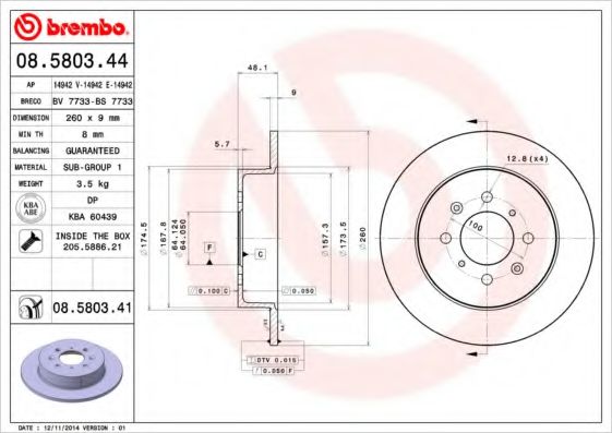 Гальмівний диск BREMBO 08.5803.44