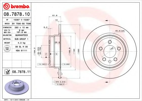 Гальмівний диск BREMBO 08.7878.11