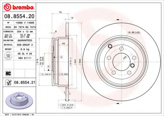Гальмівний диск BREMBO 08.8554.20