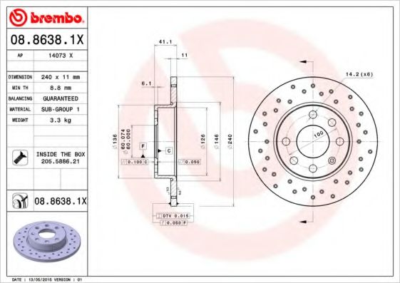 Тормозной диск BREMBO 08.8638.1X
