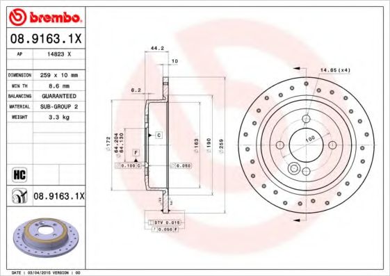 Тормозной диск BREMBO 08.9163.1X