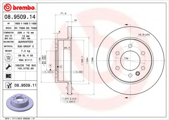 Тормозной диск BREMBO 08.9509.14