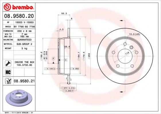 Тормозной диск BREMBO 08.9580.20