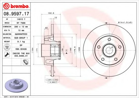 Гальмівний диск BREMBO 08.9597.17