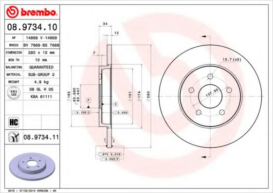 Гальмівний диск BREMBO 08.9734.10