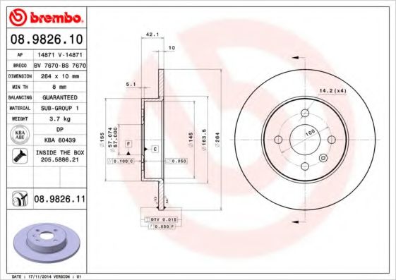 Гальмівний диск BREMBO 08.9826.10