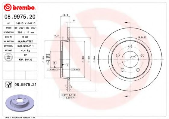 Тормозной диск BREMBO 08.9975.21