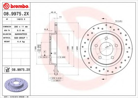 Тормозной диск BREMBO 08.9975.2X