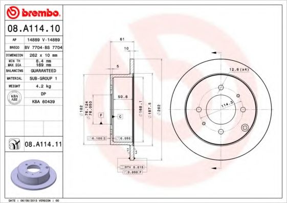 Гальмівний диск BREMBO 08.A114.10